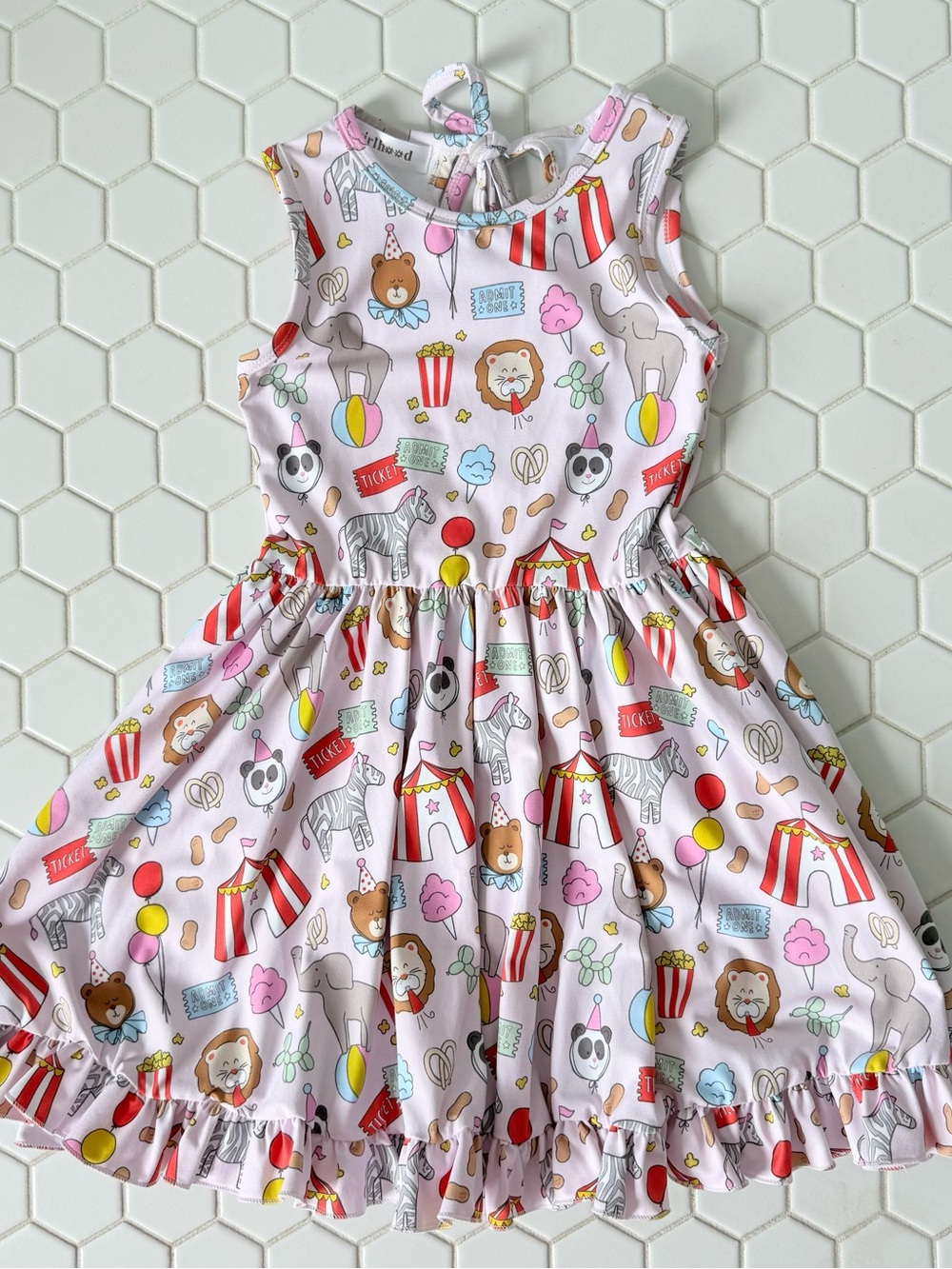 Girls Pink Carnival Print Sleeveless Dress